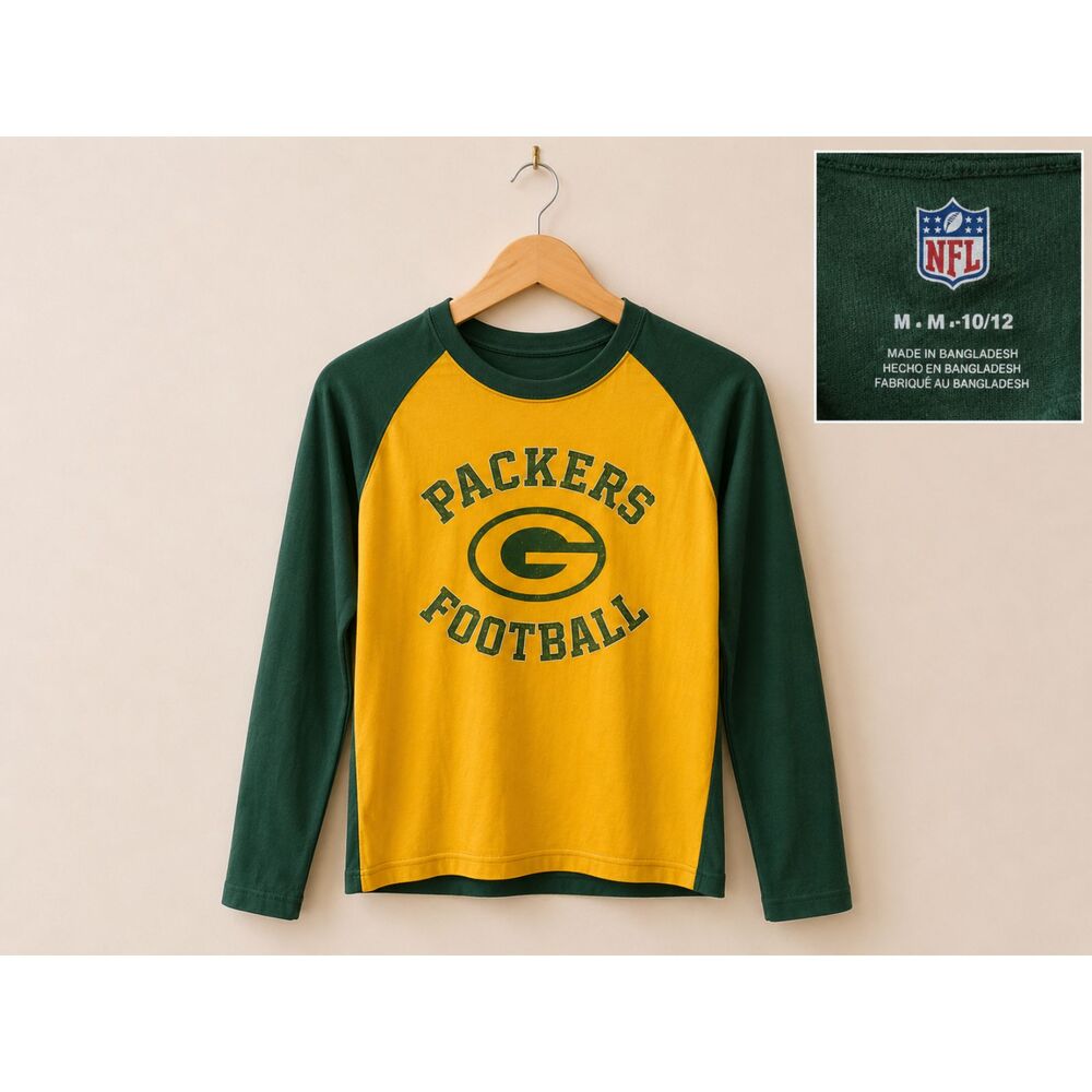Green Bay Packers Long Sleeve Shirt Kids Medium (10/12) NFL Football GUC